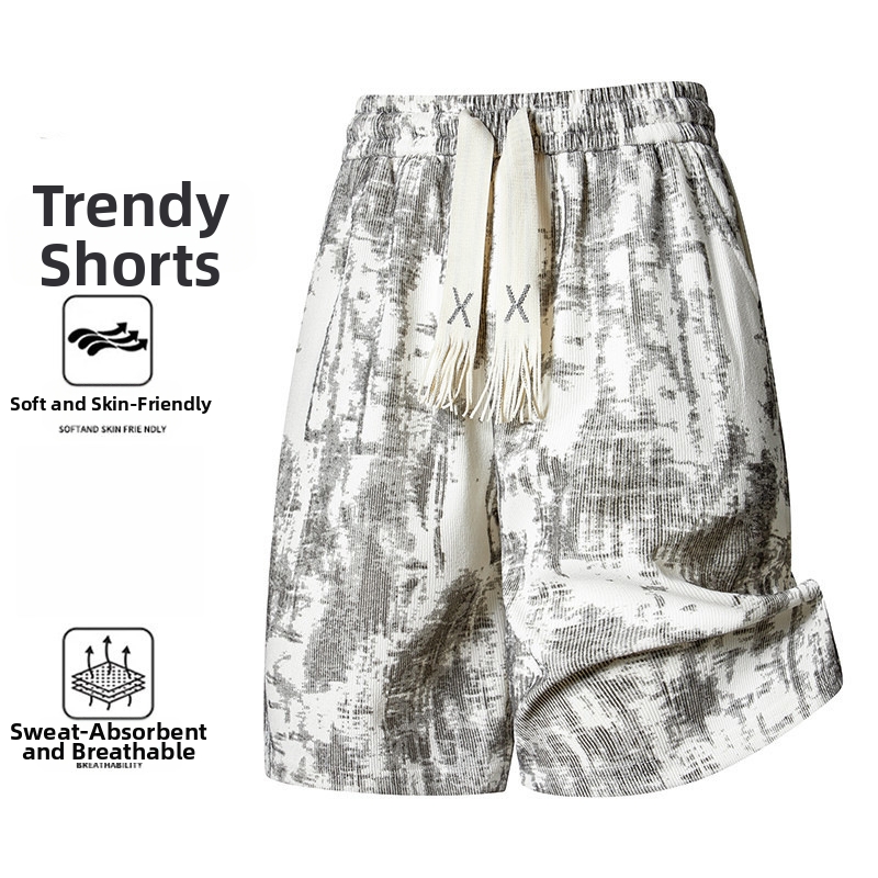 Retro Tie Dye Fashion High Street Men's And Women's Casual Shorts Summer Loose Breathable Sports Versatile Five Point Pants_viptrois.com