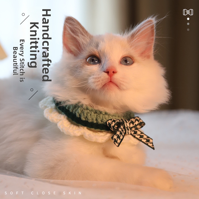 Haustier-Schleifen-Schal, gestricktes Lätzchenhalsband für Katzen und kleine Hunde, Kätzchen-Puppen-Accessoire_voghion.com