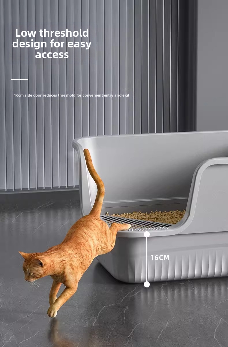 Extra Large Anti-splash Cat Litter Box Open Semi-enclosed Tray_voghion.com