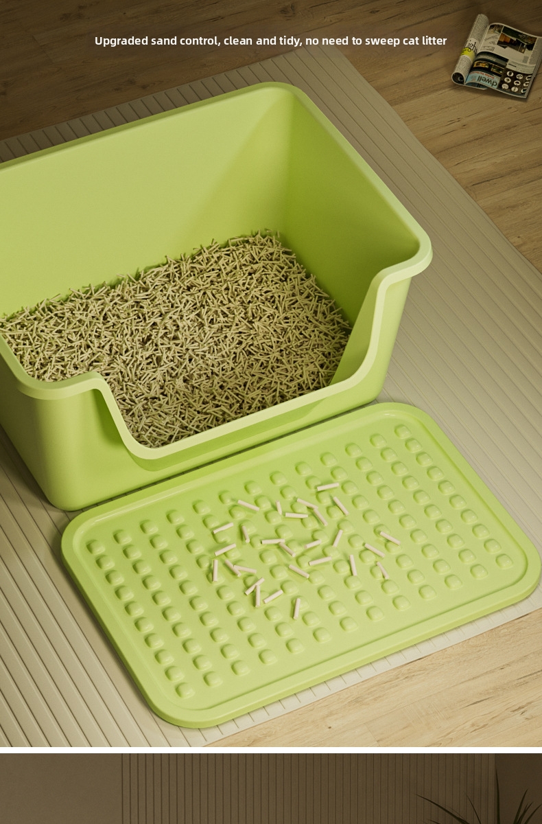 Extra Large Anti Splash Cat Litter Box Open Semi Enclosed Tray_voghion.com