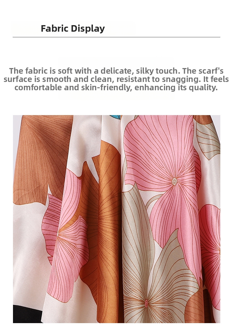 Large Leaf Print Silk Scarf Square Satin Shawl For Women_voghion.com