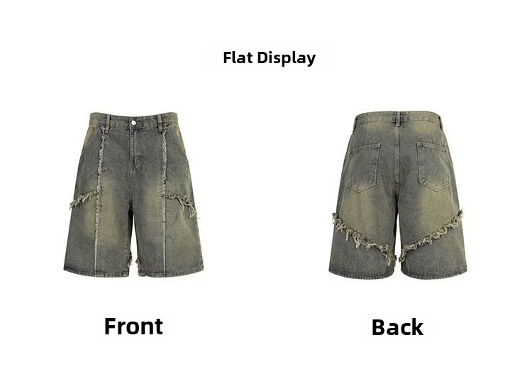 Men's Summer High Street Loose Straight Leg Denim Shorts Distressed Style Edgy Five Point Pants Youth American Fashion_mkmklike.com