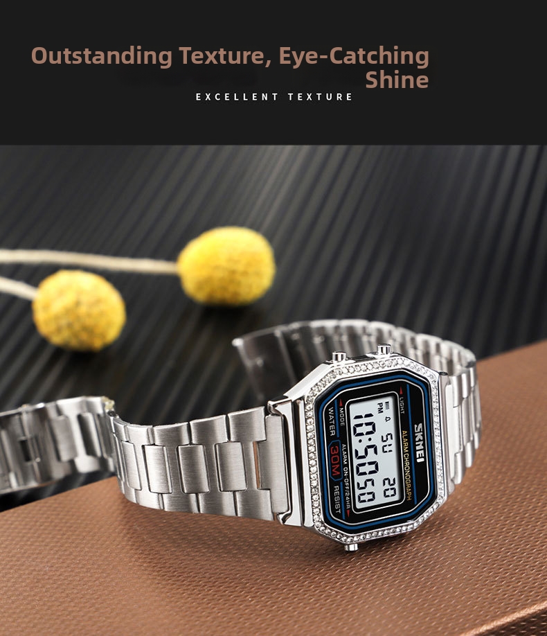 Men's Digital Watch With Square Dial And Steel Strap For Women_voghion.com