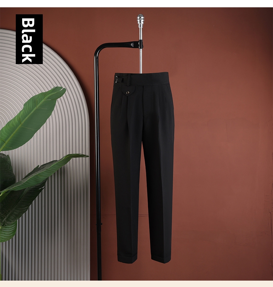 Men's Slim Fit Straight Leg Casual Dress Trousers Neapolitan Style British Style Wrinkle Free Perfect For Spring And Summer_viptrois.com