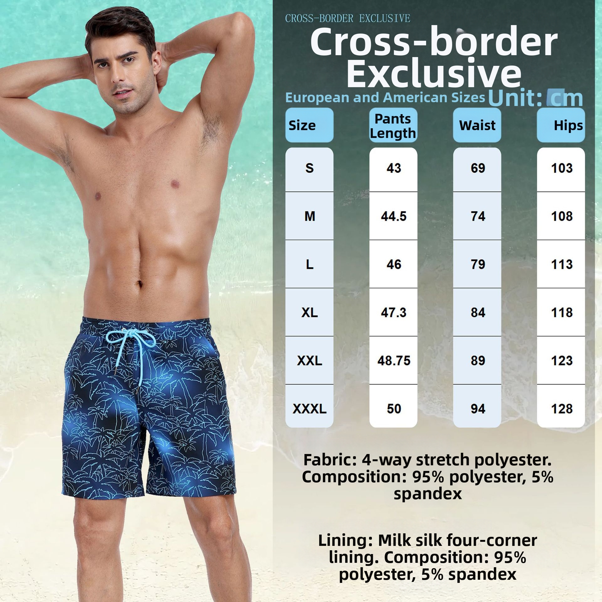 Herren-Shorts in großen Größen, modische Sommer-Urlaubs-Strandhosen, Vier-Ecken-Milchseidenfutter_voghion.com