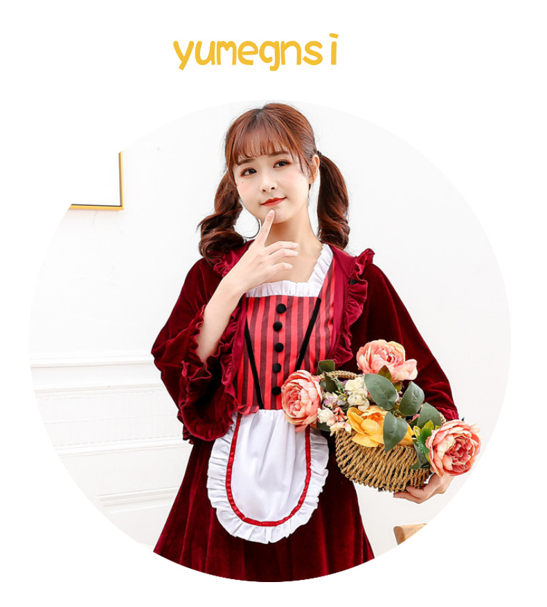 Halloween Costume, Cosplay, Stage Play, Drama, Red Hat, Costume, Cosplay, Burgundy Maid, Maid Costume, House Costume_ecoleips.com