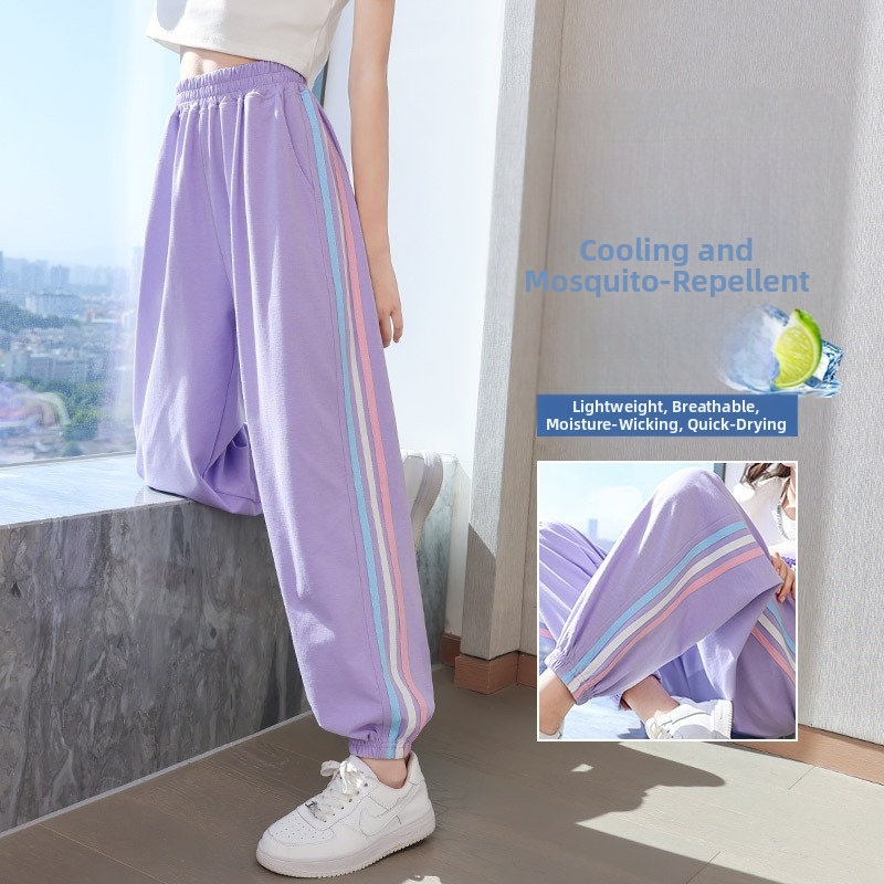 Pantalon anti-moustiques en soie glacée pour filles, nouveau style, séchage rapide, pantalon d'été fin et frais pour enfants_voghion.com