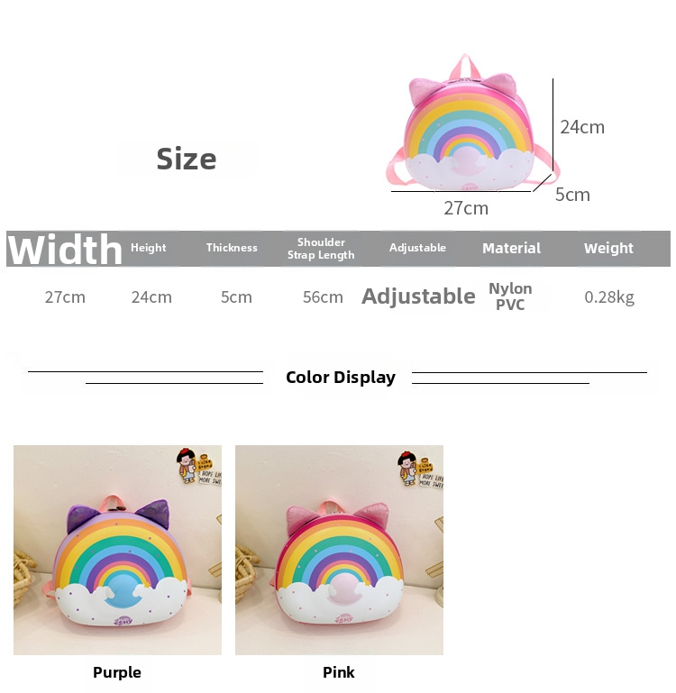 Cartoon Unicorn Light Up Backpack For Girls Super Cute Double Rainbow Eggshell Bag For Kindergarten Aged 3-5_voghion.com