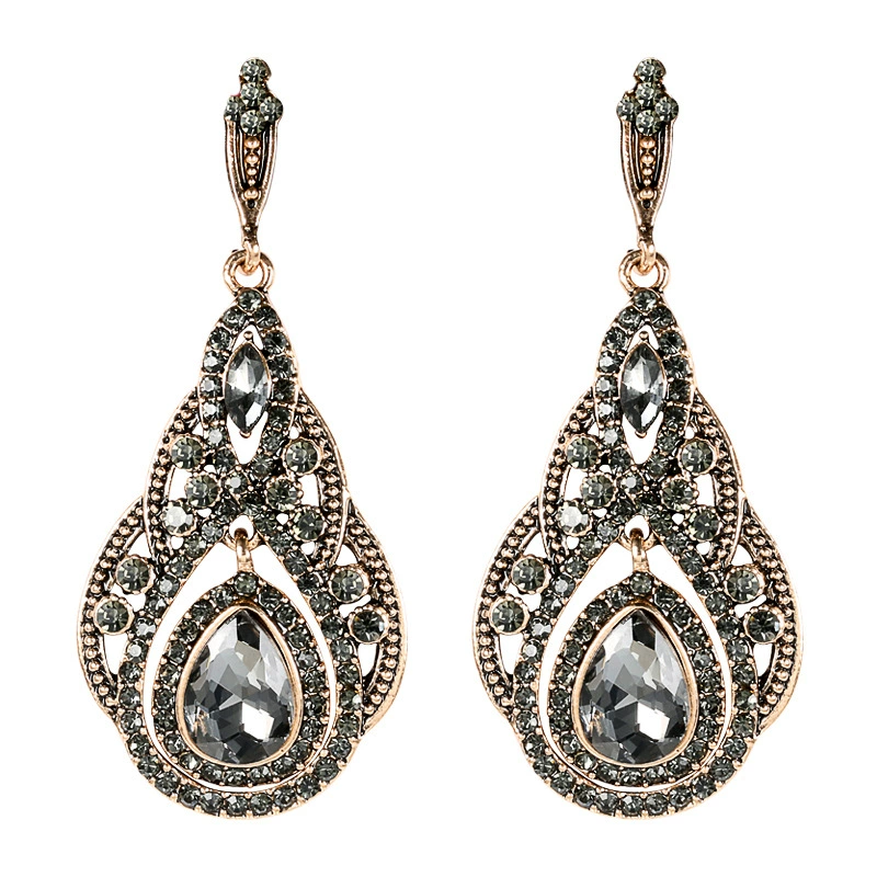 Long retro universal earrings, accessory, accessories, with gem