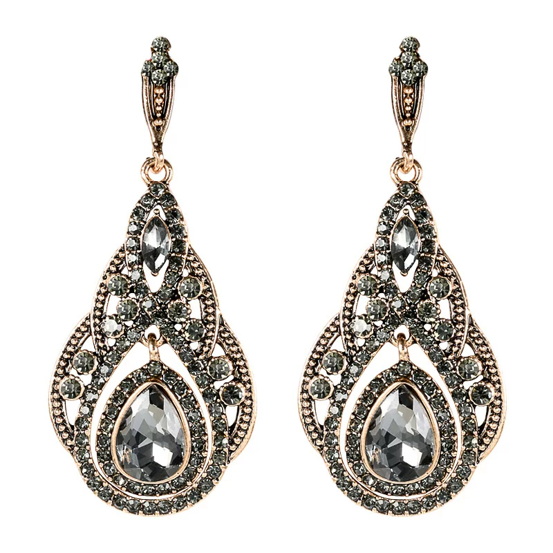 Long retro universal earrings, accessory, accessories, with gem