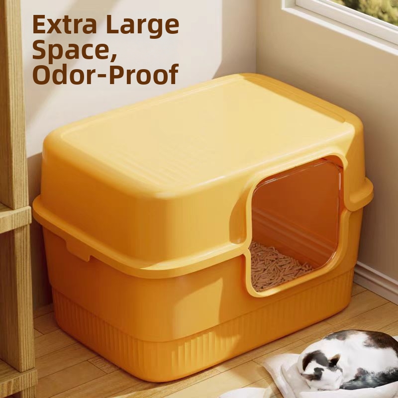 Extra grote, volledig gesloten kattenbak, geurvrij, gigantisch formaat, spatwaterdicht, huisdierbenodigdheden_voghion.com