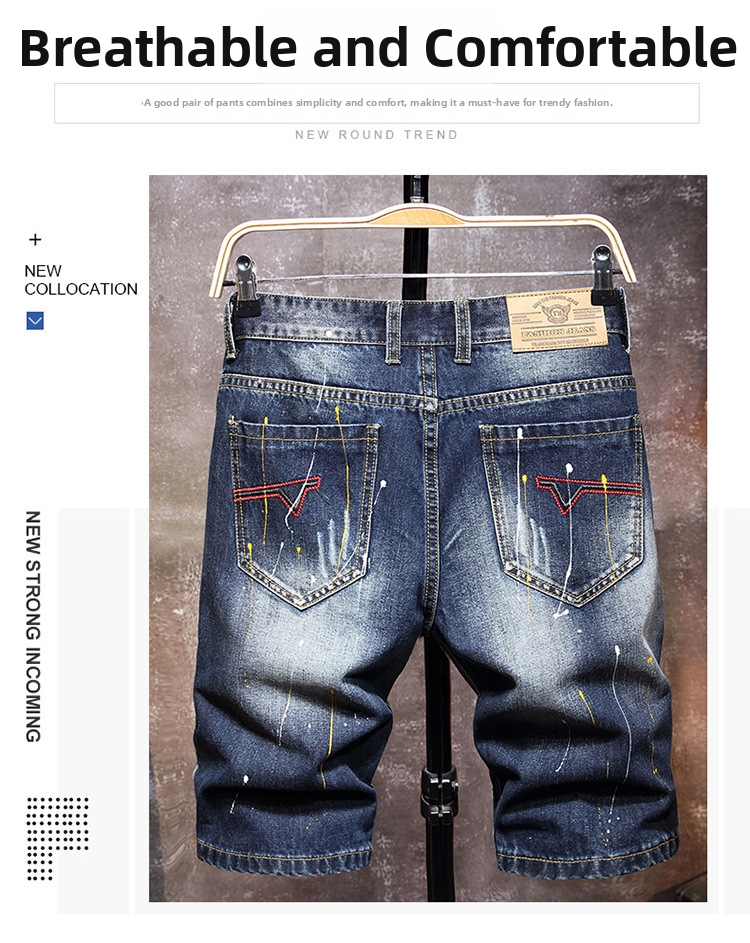 Denim shorts voor heren met scheuren en rechte losse pasvorm_voghion.com