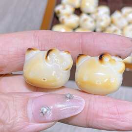 象牙果浅炭烤kitty猫头卡通配件手工DIY文玩手链包挂隔珠挂件配饰