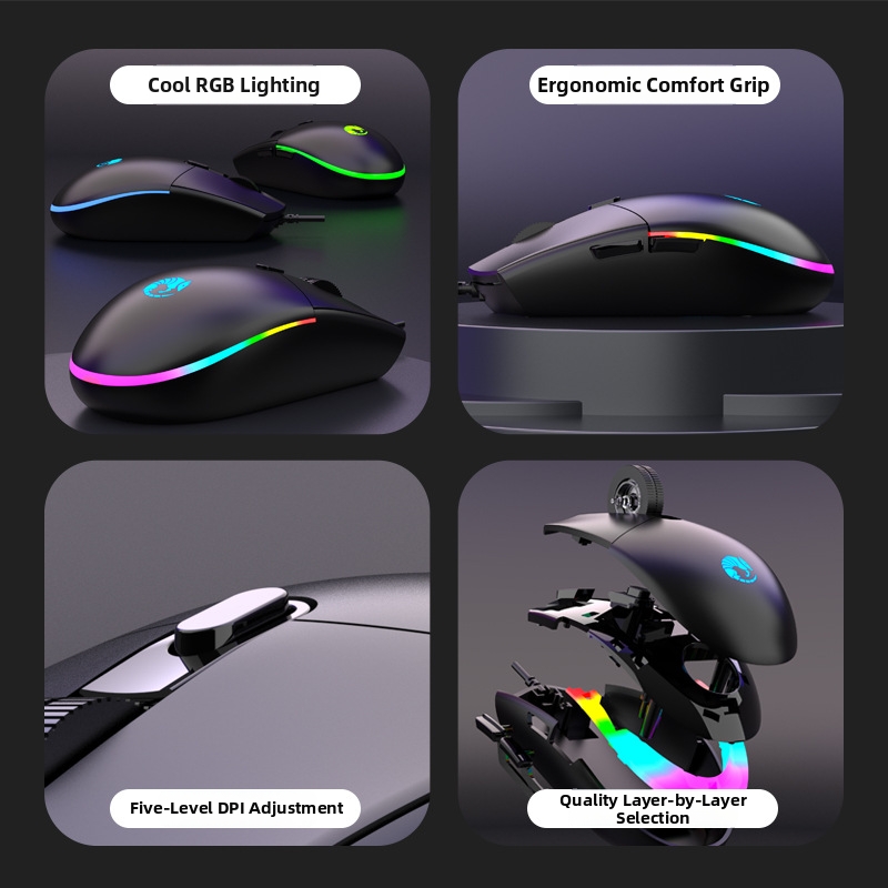 RAIKU G707 Cross-border E-Sports Gaming Mouse 7D Cool Illuminated RGB Seven Color Wired Computer Mouse_voghion.com