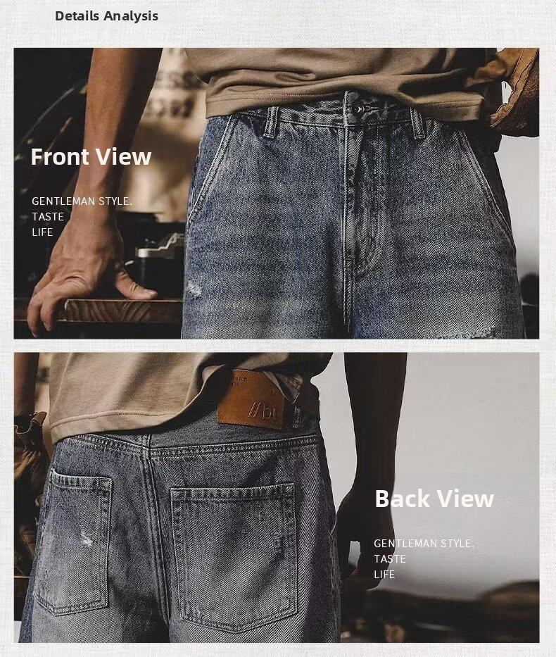 Men's Ripped Denim Shorts Trendy Brand Plus Size Loose Fit Straight Leg Five Point Summer Riding Breeches_mkmklike.com