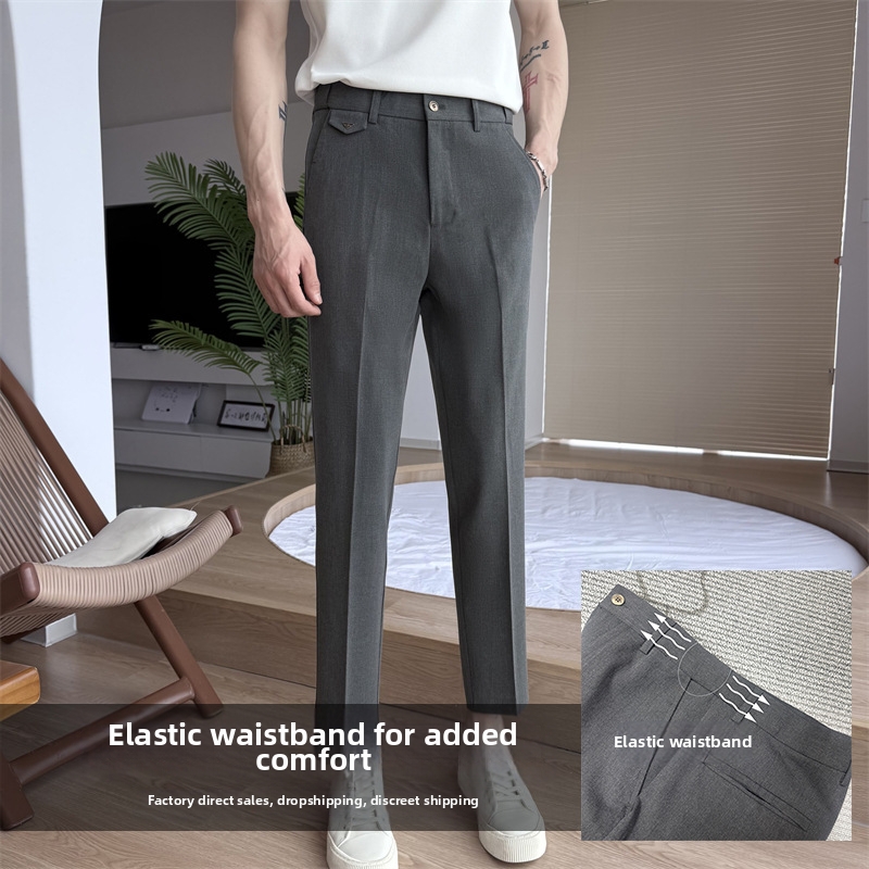 Men's Cropped Skinny Suit Trousers Casual Wedding Formal Business Spring Summer New Style_viptrois.com