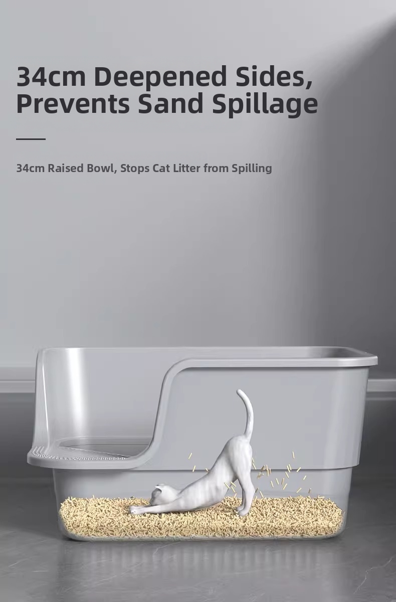 Extra Large Anti-splash Cat Litter Box Open Semi-enclosed Tray_voghion.com