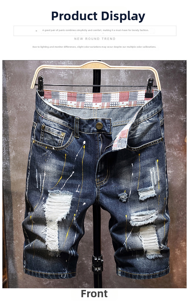 Denim shorts voor heren met scheuren en rechte losse pasvorm_voghion.com