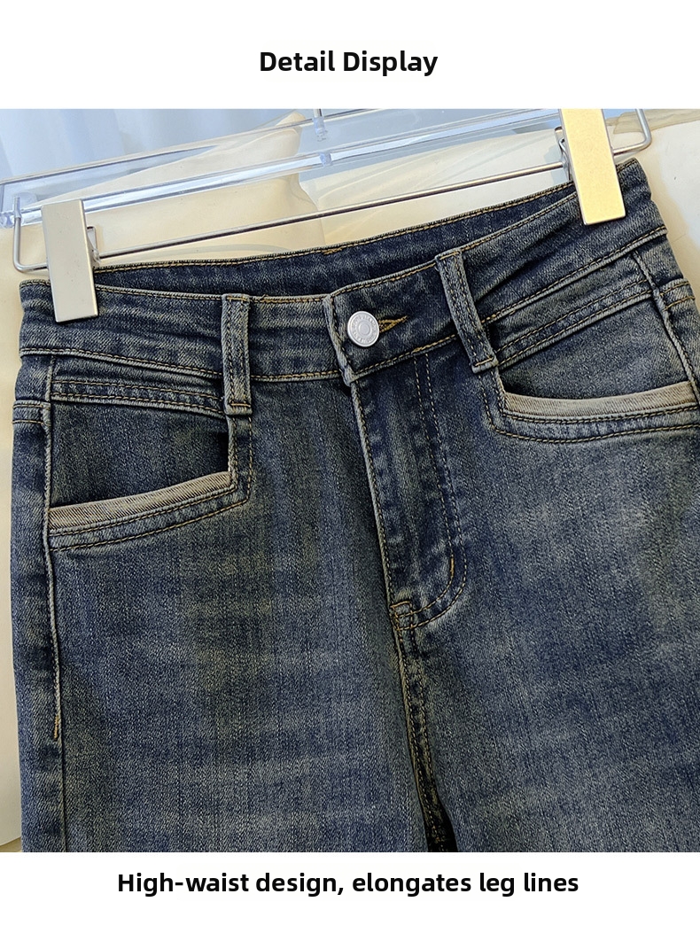 Women's Slim Fit Straight Leg Jeans Stretchy Cuffed Cropped Baguette Pants Spring Autumn Popular Style_mkmklike.com
