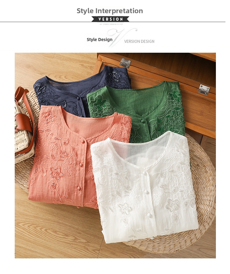 Damen Bluse Im Chinesischen Stil Mit Stickerei Und V-ausschnitt_voghion.com