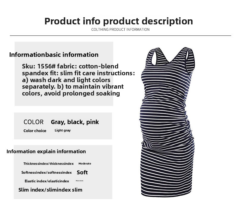 Popular European And American Summer New Women's Clothing Comfortable Loose Round Neck Sleeveless Striped Maternity Dress_ecoleips.com
