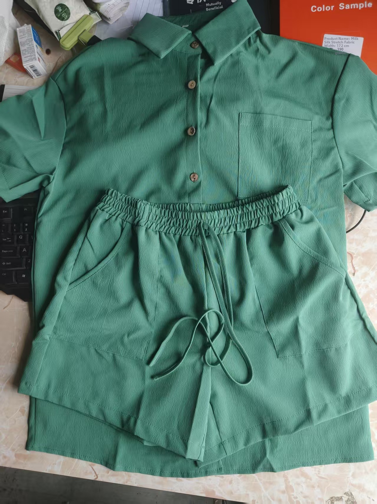 Women's Short Sleeve Shirt & Shorts Set | Casual Loose Fit Two Piece Outfit | Solid Color Summer Co-ords_ecoleips.com