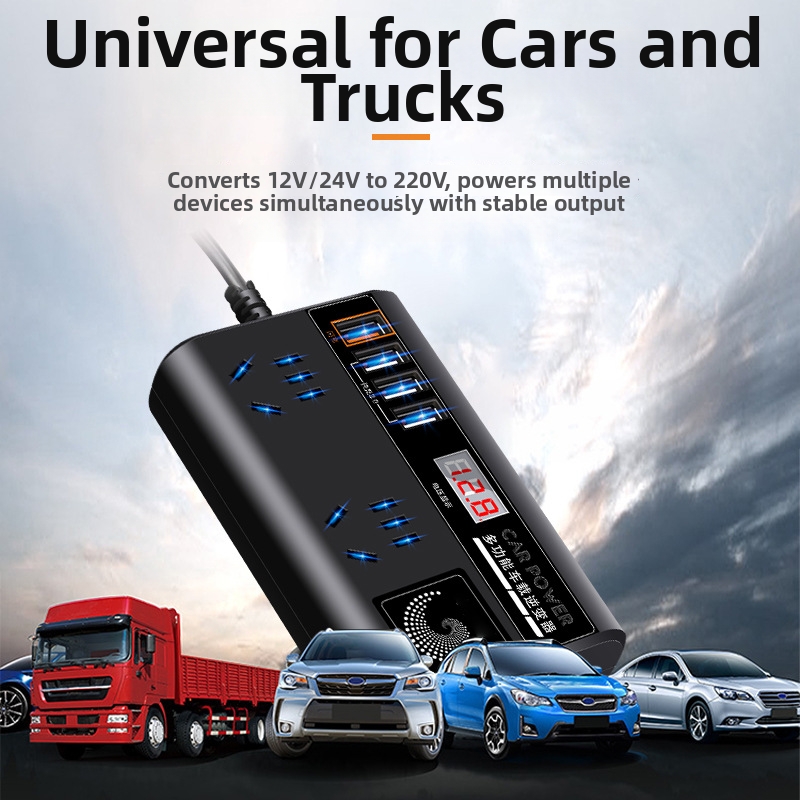 Inversor universal para carro, conversor de alta potência de 12V/24V para 220V, carregador inteligente para celular._voghion.com