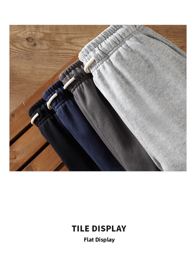 Pantalon de survêtement homme en tissu éponge épais, style rétro sportif tendance, jambes droites amples, cordon de serrage, 340 g_voghion.com