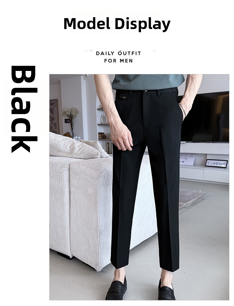 Men's Cropped Skinny Suit Trousers Casual Wedding Formal Business Spring Summer New Style_viptrois.com