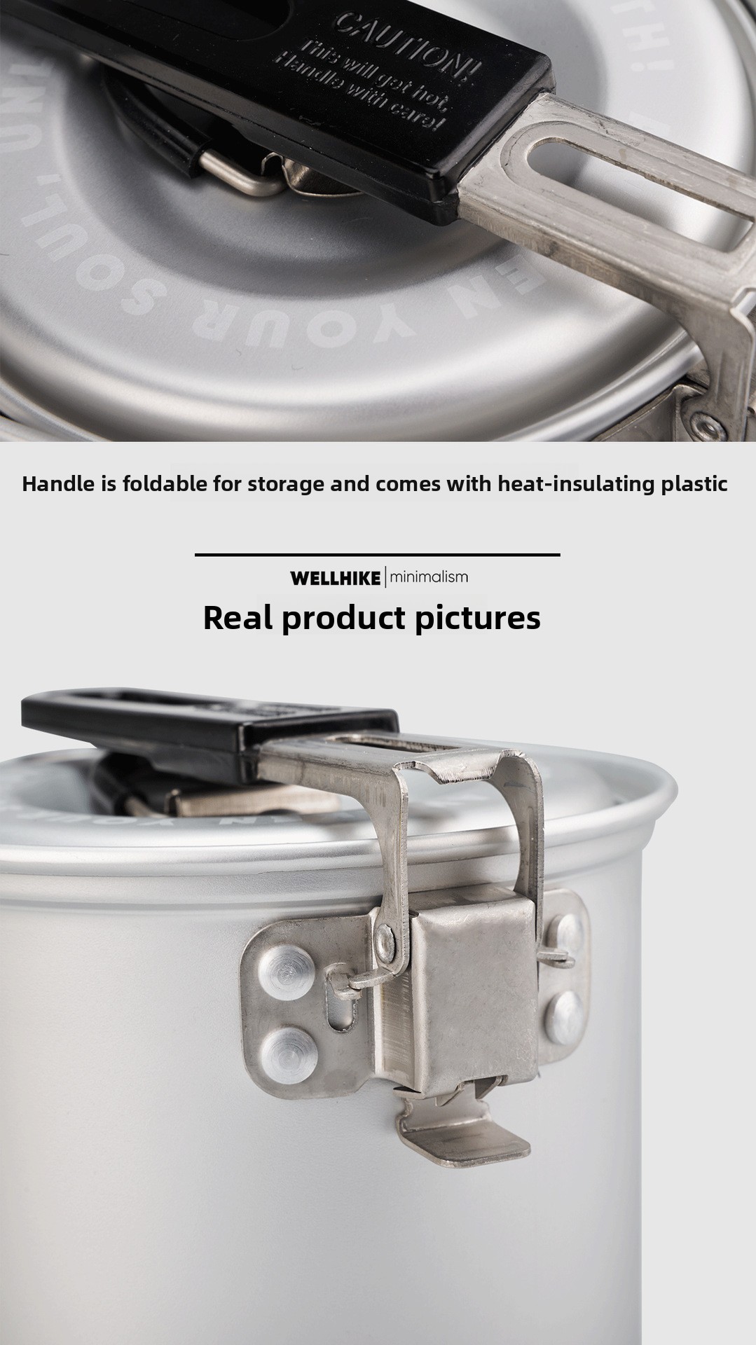 Portable camping cookware with space-saving foldable handle