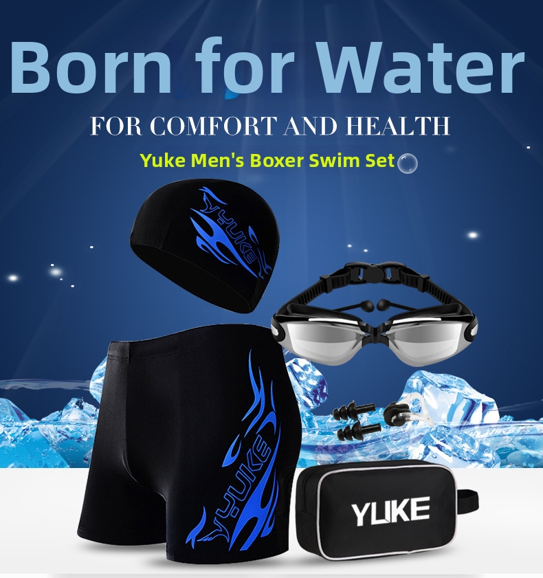 Maillot de bain grande taille pour homme, style thermal, avec lunettes et bonnet de bain inclus._voghion.com