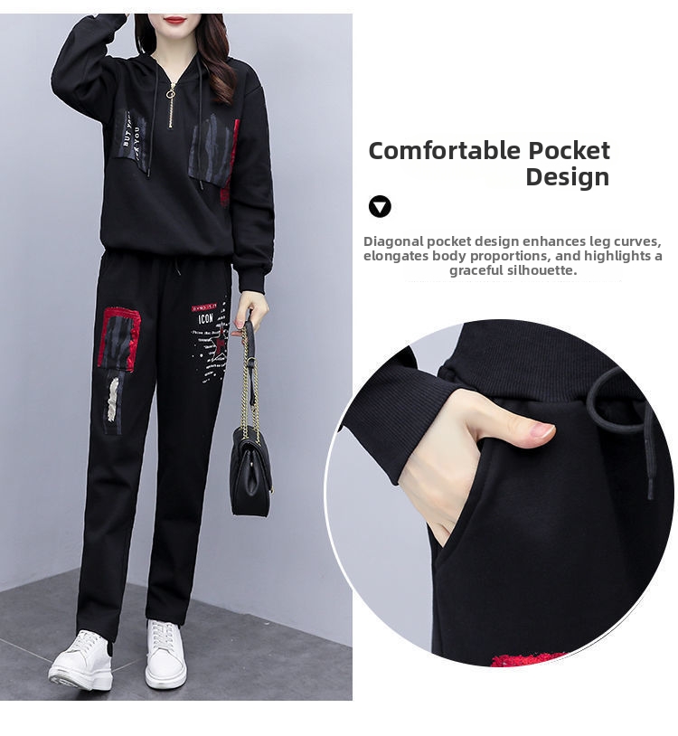 Women's Clothing Plus Size Women's Loose Hooded Printed Sports Suit Set Casual Two Piece Set Style Spring Autumn_ecoleips.com