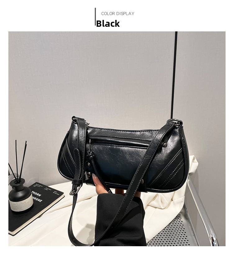 Women's Trendy Stylish Baguette Bag Motorcycle Versatile Shoulder Bag Niche Design New Style_voghion.com