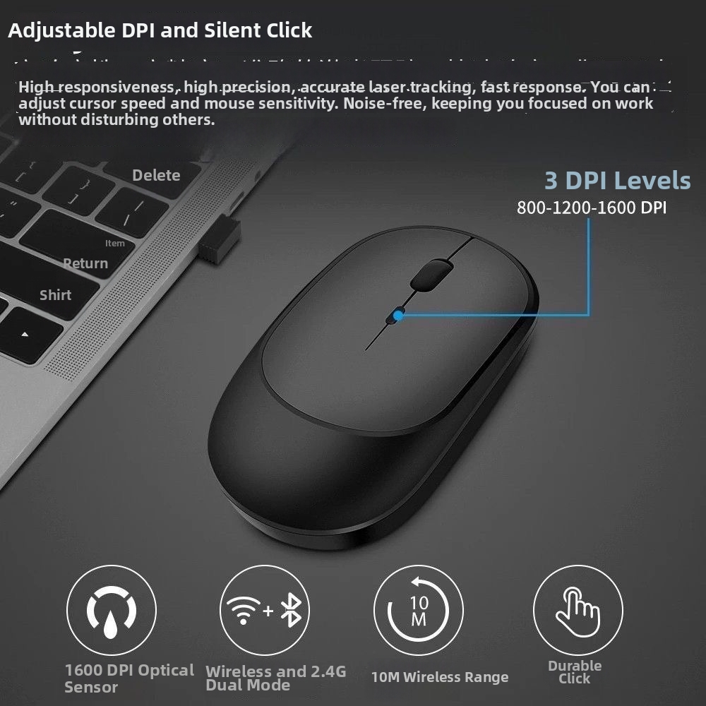 Leise kabellose Bluetooth-Dual-Mode-Maus, wiederaufladbar, Großhandel, auf Lager, verschiedene Farben, einfache Büromaus_voghion.com