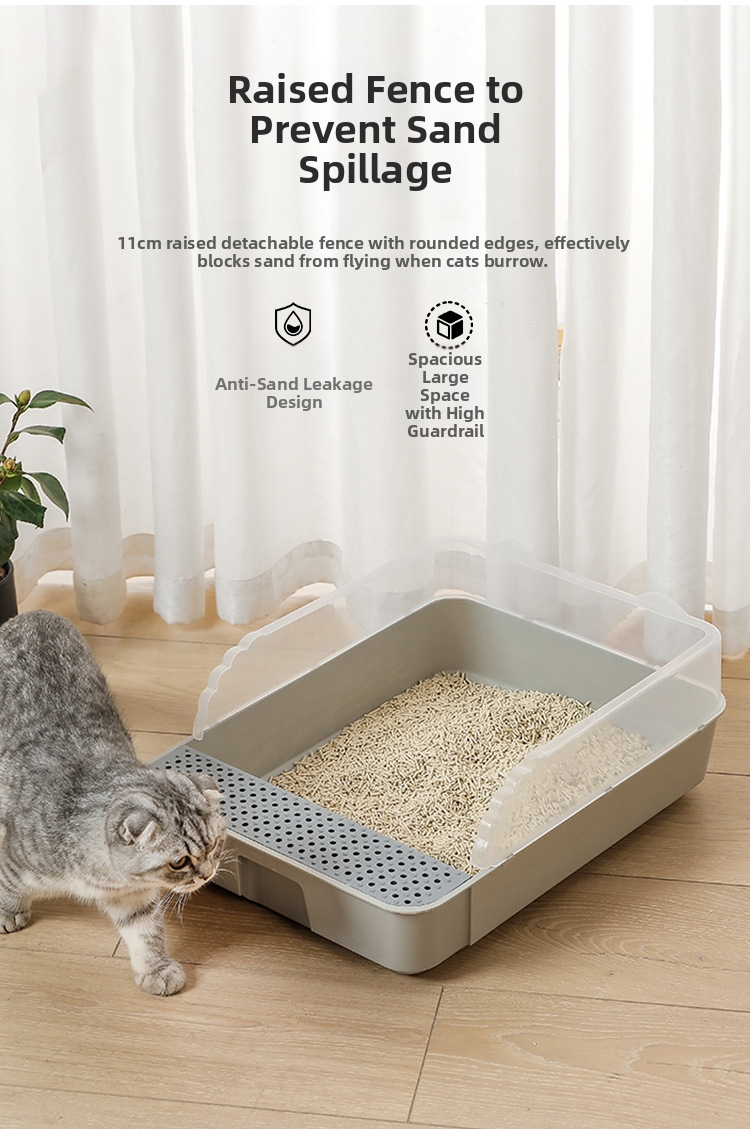 Semi Enclosed Cat Litter Box Detachable Splash Proof Tray_voghion.com
