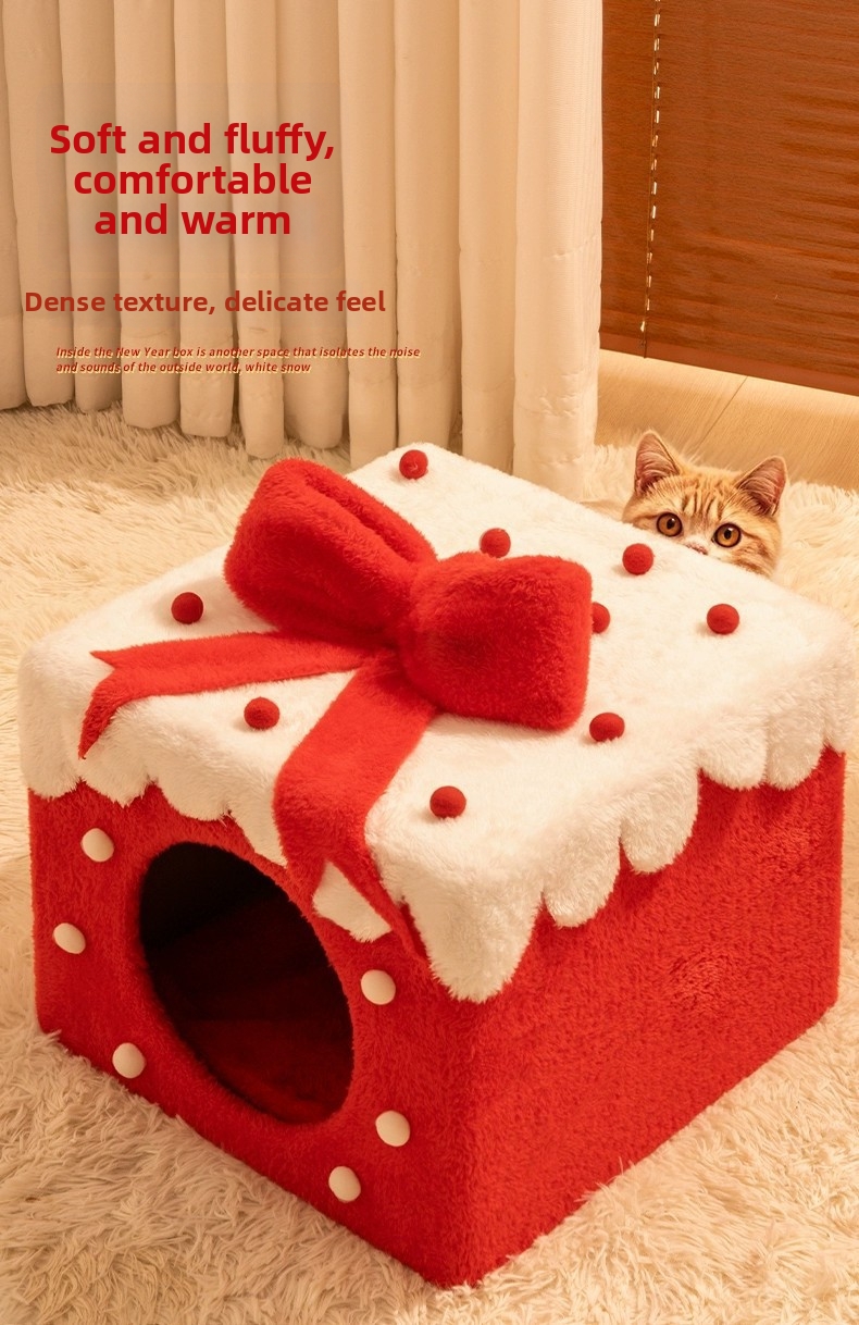 Niche maison pour chat fermée douillette et chaude en polaire_voghion.com