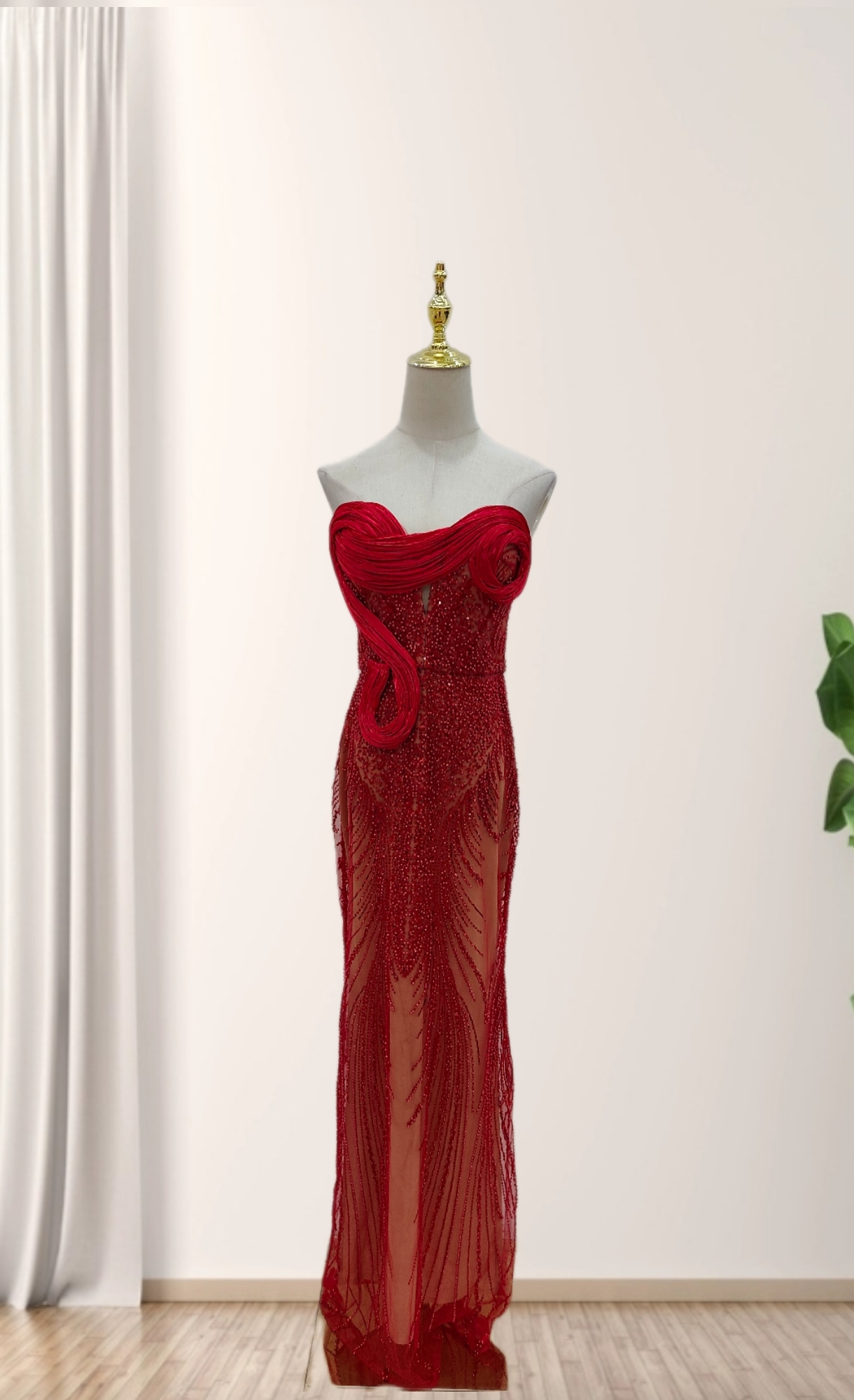 Elegant Beaded Bustier Bodycon Party Dress - Sexy High Waist Long Gown With 3D Embroidery For Women_voghion.com