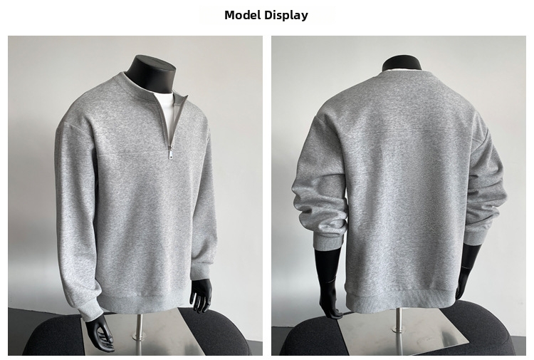 Unisex Half-zip Minimalist Sweatshirt Cotton Oversized Pullover_voghion.com