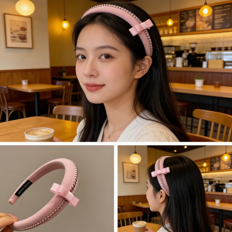 New Celebrity Influencer Headband with Bow, Elegant Headband, High-End Diamond Headband, Exquisite Headband for Women