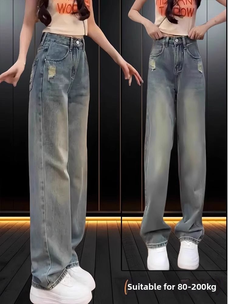 Jean slim taille haute pour femme, coupe droite, pantalon ample et amincissant à jambes larges, idéal pour les silhouettes menues, collection printemps._voghion.com