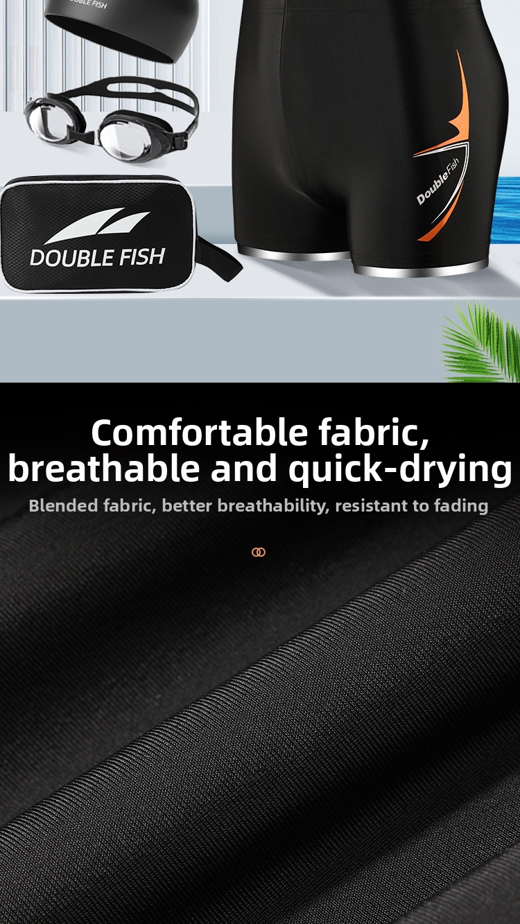 Costume da bagno da uomo Pesci ad asciugatura rapida, taglie forti, con angoli dritti a cinque punte, anti-imbarazzo, con occhialini da nuoto e cuffia, set da tre pezzi per sorgenti termali_voghion.com