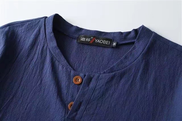 Men's Summer Thin Linen T-Shirt Set Chinese Style Tang Suit Lay Buddhist Meditation Robe Two Piece Cotton Linen Clothing_viptrois.com