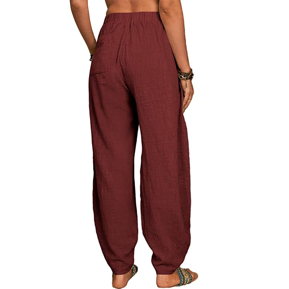 Pantaloni harem donna in misto lino e cotone comodi e casual_voghion.com