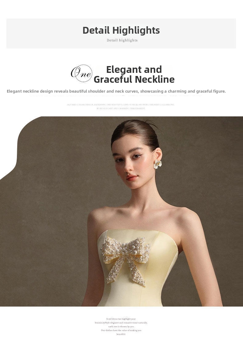 Petite Strapless Evening Gown French Style Bridal Toast Dress Elegant Short Princess Wedding Party Wear for Women_ecoleips.com