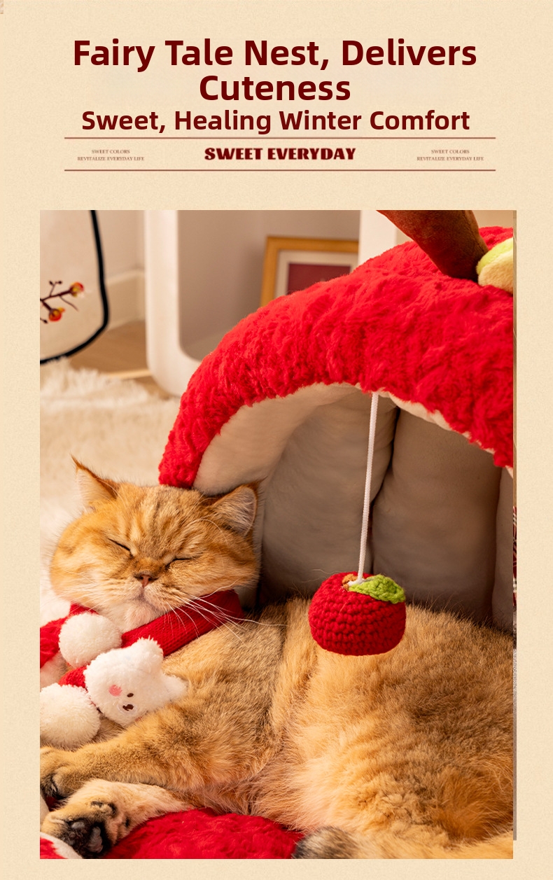 Panier chat forme pomme hiver chaud & niche confortable pour chat_voghion.com
