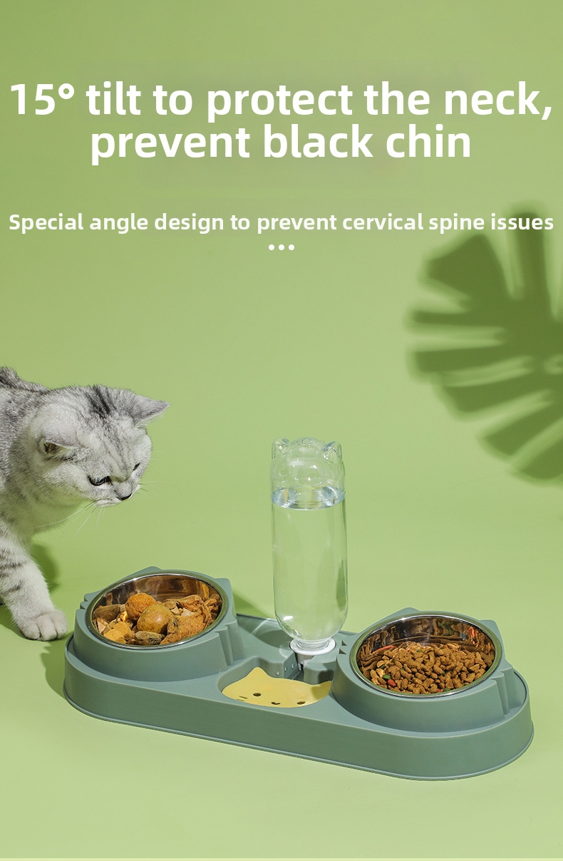 Double Bowl Pet Dish Automatic Feeder And Water Dispenser_voghion.com