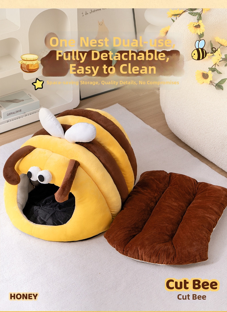 Lit pour chat en forme d abeille - couchage douillet pour hiver_voghion.com