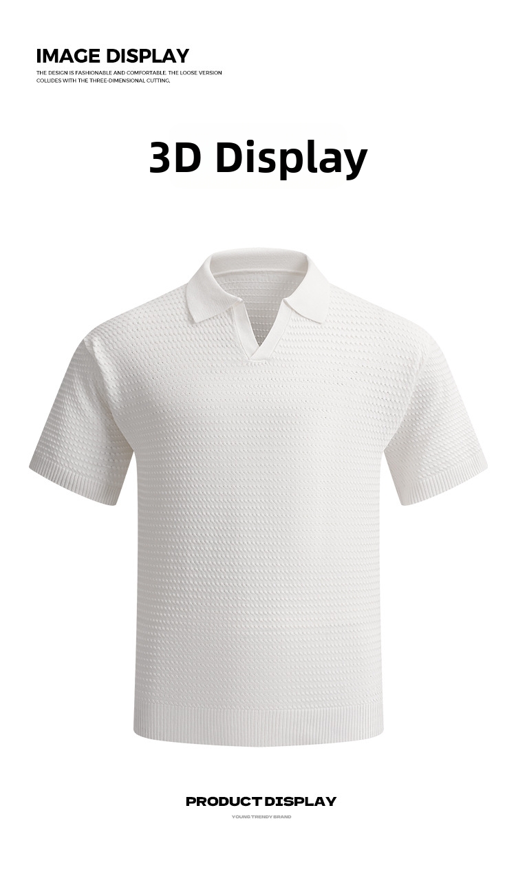 Men's Polo Shirt Lightweight Breathable V-neck Knit Pullover_voghion.com