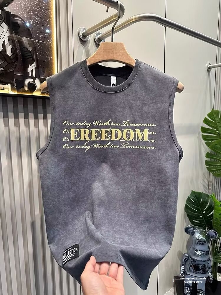 Regata masculina estampada verão muscle tee para ginásio e rua_voghion.com