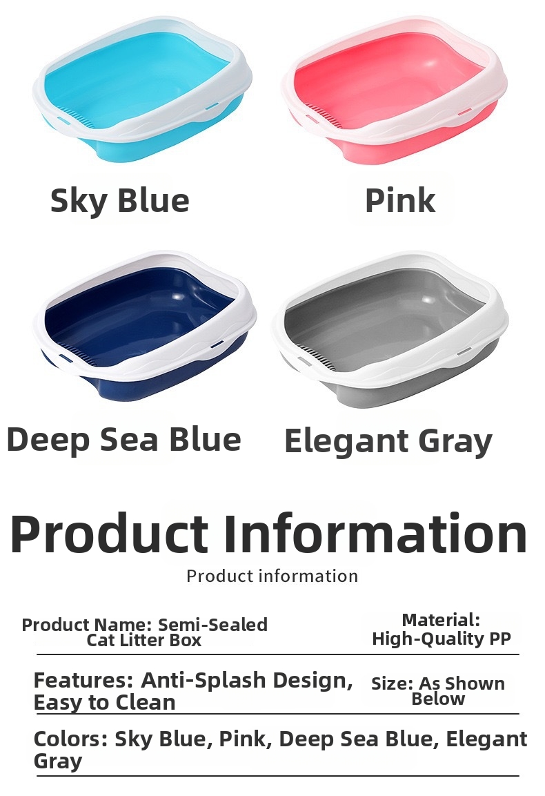 Large Semi-enclosed Cat Litter Box Splash-proof With Scoop_voghion.com